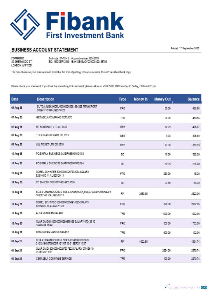 Download Fibank bank business bank statement Word and PDF format Photoshop template